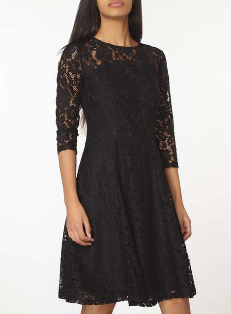 Black 3/4 Sleeve Fit And Flare Dress